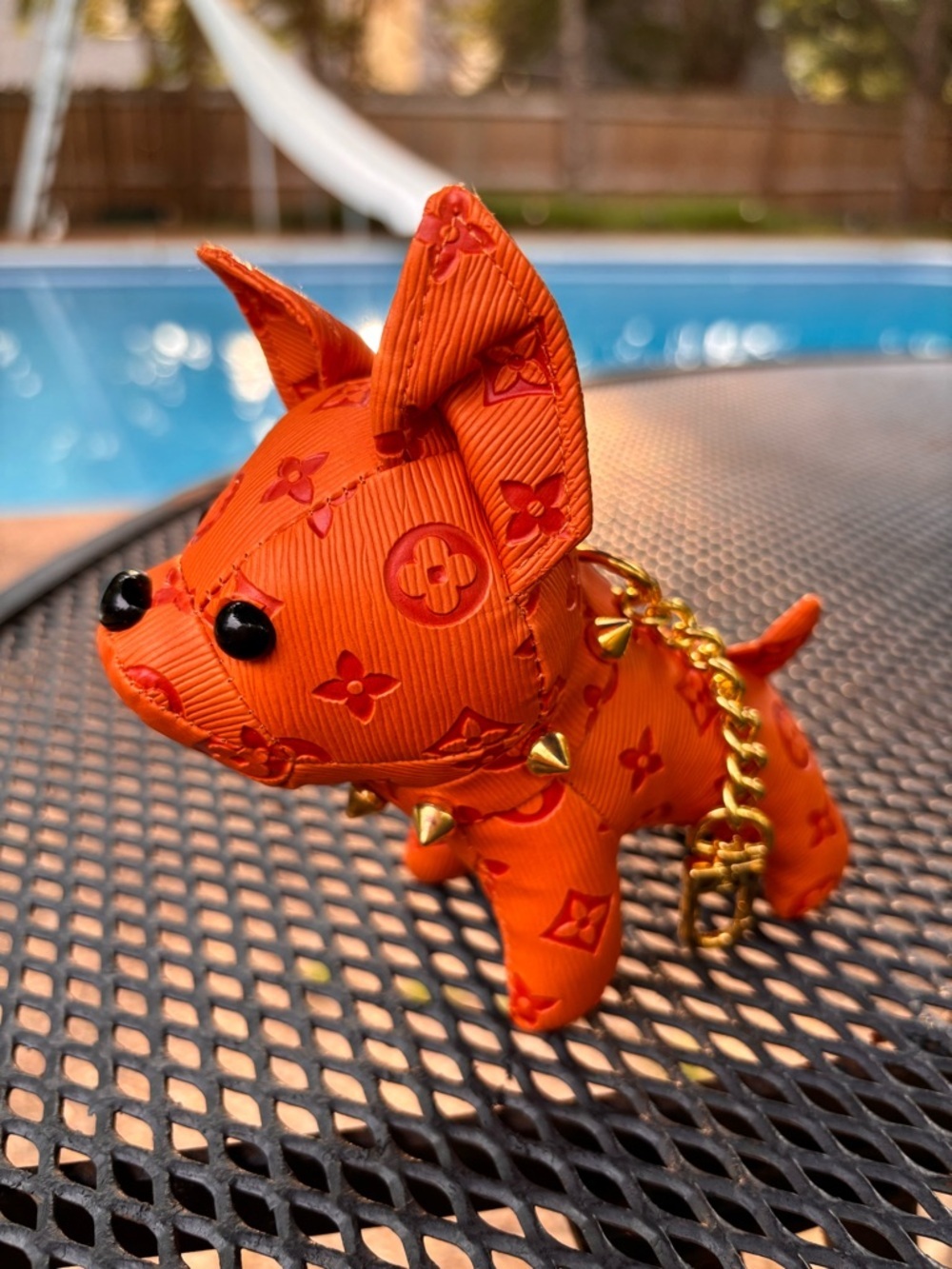 Bag Charm/Key Fob Adorable Orange Bull Dog With Spiked Collar!!